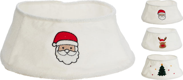 Ποδιά Δέντρου Χριστουγεννιάτικη Υφασμάτινη Λευκή με Σχέδια D60cm