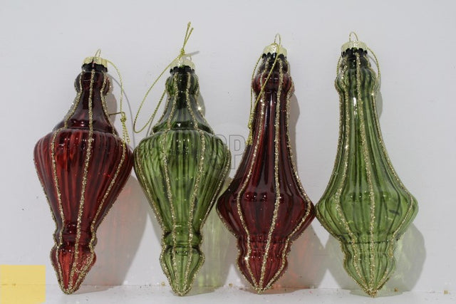 Μπάλα Χριστουγεννιάτικη Γυάλινη Κώνος 15cm Κόκκινο/Πράσινο