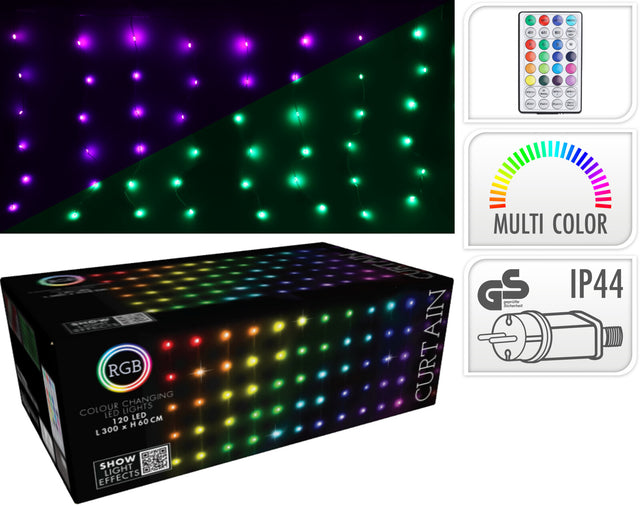 120Led Κουρτίνα Χριστουγεννιάτικα Φωτάκια Πολύχρωμο Σύρμα 300x60cm με Τηλεχειρηστήριο
