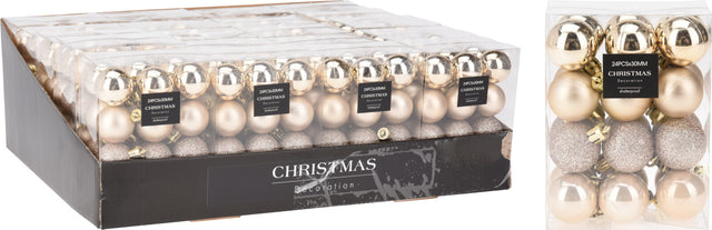 Μπάλα Χριστουγεννιάτικη Πλαστική 3cm Σετ 24/τεμ Mix Σαμπανιζέ