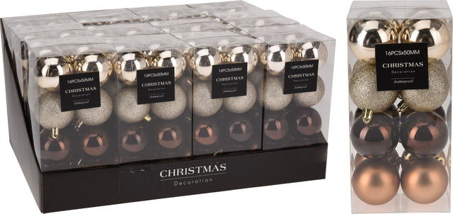 Μπάλα Χριστουγεννιάτικη Πλαστική 5cm Σετ 16/τεμ Mix Μπρονζέ