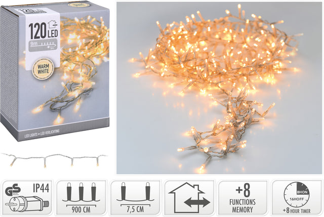 120 Led Χριστουγεννιάτικα Φωτάκια Θερμό Φώς Διάφανο Καλώδιο 9m με Πρόγραμμα