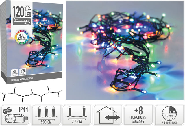 120 Led Χριστουγεννιάτικα Φωτάκια Πολύχρωμο Φώς Πράσινο Καλώδιο 9m με Πρόγραμμα
