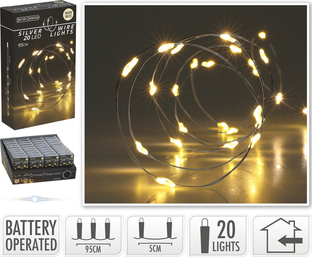 20 Led Χριστουγεννιάτικα Φωτάκια Μπαταρίας Θερμό Λευκό Φώς Copper Καλώδιο Σύρμα 1.95m