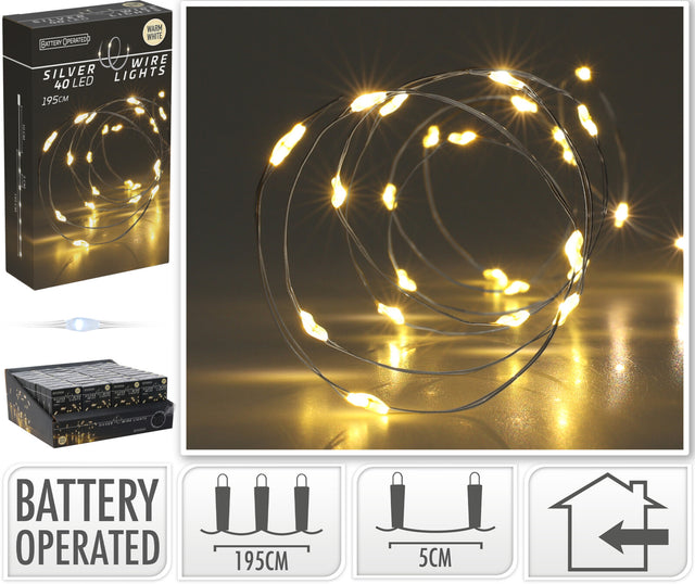40 Led Χριστουγεννιάτικα Φωτάκια Μπαταρίας Θερμό Λευκό Φώς Copper Καλώδιο Σύρμα 1.95m