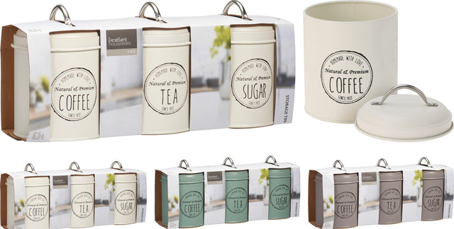 Σετ 3/τεμ Δοχεία Αποθήκευσης Μεταλλικά σε 3 Χρώματα