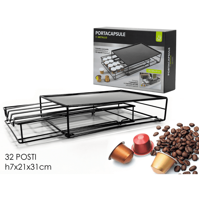 Βάση Μεταλλική για 32 Κάψουλες Espresso Μαύρη Ματ h7x21x31cm Art.726102 General Trade