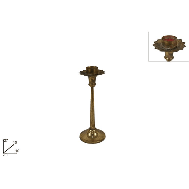 Κηροπήγιο Αντίκα Μεταλλικό Χρυσό 27cm Welkhome