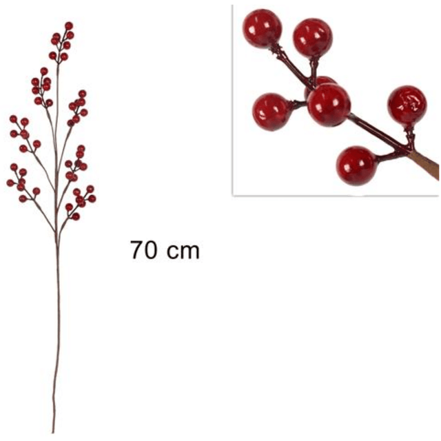 Χριστουγεννιάτικο Διακοσμητικό Κλάδι με Κόκκινο Γκι 70cm