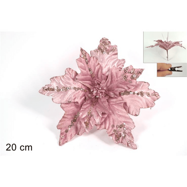 Χριστουγεννιάτικο Λουλούδι Δέντρου Ρόζ με Κλίπ 20cm Welkhome