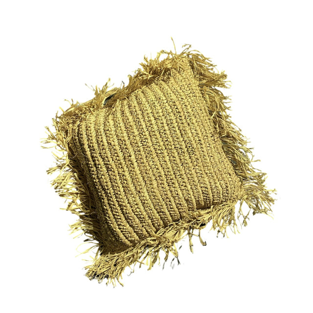 Μαξιλάρι από Φοινικόφυλλο με Κρόσσια 40x40cm Μπέζ Χρώμα Pure yellow