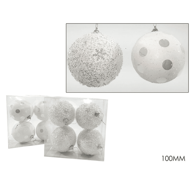 Μπάλα Λευκή 10cm 4τμχ. Χριστουγεννιάτικη 407065 General Trade