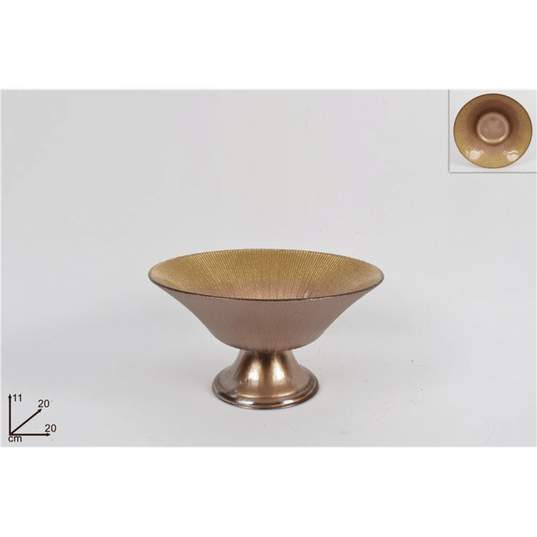 Πιατέλα Βαθιά Γυάλινη με Πόδι Marrone Χρυσή 11x20cm Welkhome