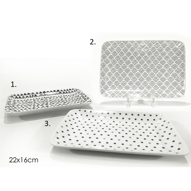 Πιατέλα Γυάλινη Λευκή με Μαύρα Σχέδια 22x16cm Vesti Casa
