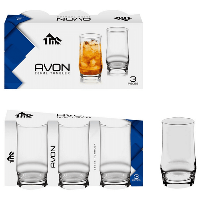 Ποτήρια Γυάλινα Σετ 3τμχ Διάφανα 280ml (Avon Tumbler) TnS 03-950-3530