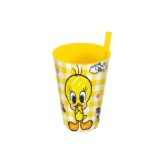 Ποτήρι Πλαστικό Σχέδιο Tweety σε Κίτρινο Χρώμα με Καλαμάκι TnS 32-800-1326