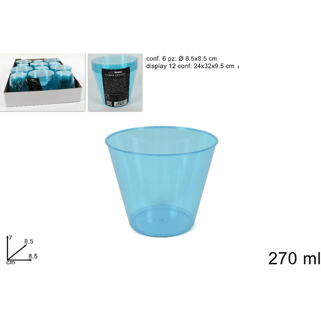 Ποτήρια Πλαστικά 270ml 7Χ8,5cm Σετ 6Τεμ Χρώμα Διάφανο Γαλάζιο