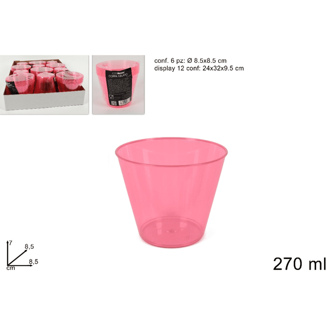Ποτήρια Πλαστικά 270ml 7x8,5cm Σετ 6τμχ Χρώμα Διάφανο Ροζ Welkhome