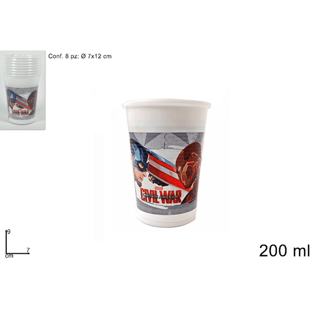 Ποτήρια Πλαστικά 200ml Σετ 8τμχ. Σχέδιο Civil War Welkhome