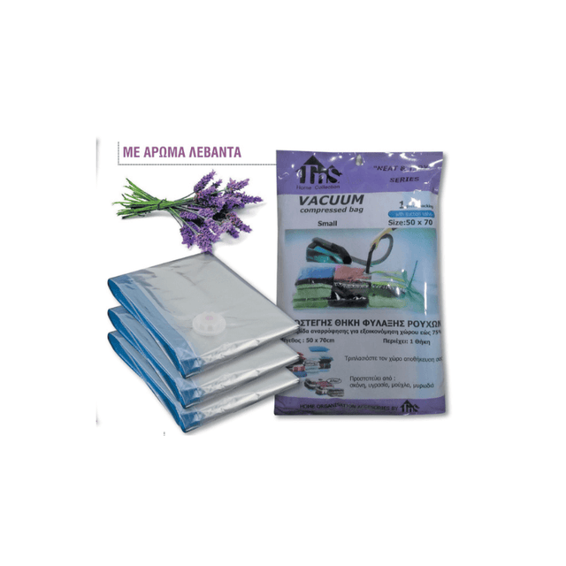 Σακούλα Αποθήκευσης Ρούχων Πλαστική Αεροστεγής 70x50cm (Άρωμα Λεβάντα) και με Κενό Αέρος TnS 32-950-0781