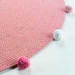 Χαλί Στρόγγυλο με Περιμετρικά pon-pon Ροζ 90cm poly/cotton
