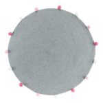 Χαλί Στρόγγυλο με Περιμετρικά pon-pon Γκρι 90cm poly/cotton