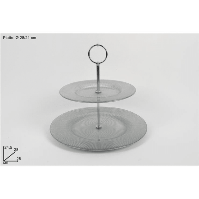 Εταζέρα 2 Θέσεων Γυάλινη h24.5x28cm Φ28/21cm Marrone Ασημί Welkhome