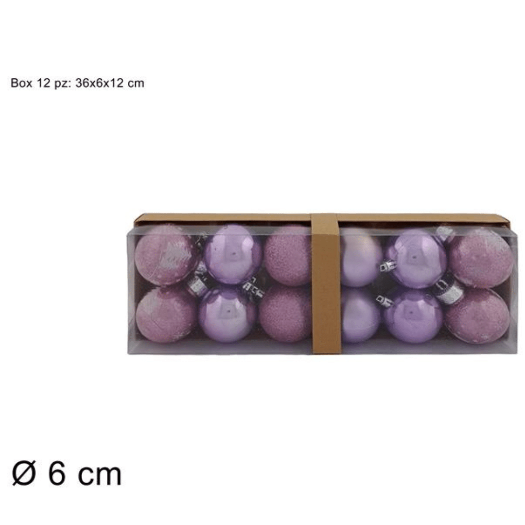 Μπάλα Ρόζ / Μώβ 6cm 12τμχ. Πλαστική Χριστουγεννιάτικη Welkhome