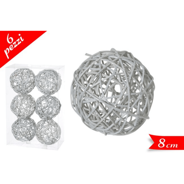 Μπάλα Γκρι 8cm 6τμχ. με Ξύλινη Πλέξη Art.790136A Golden Hill