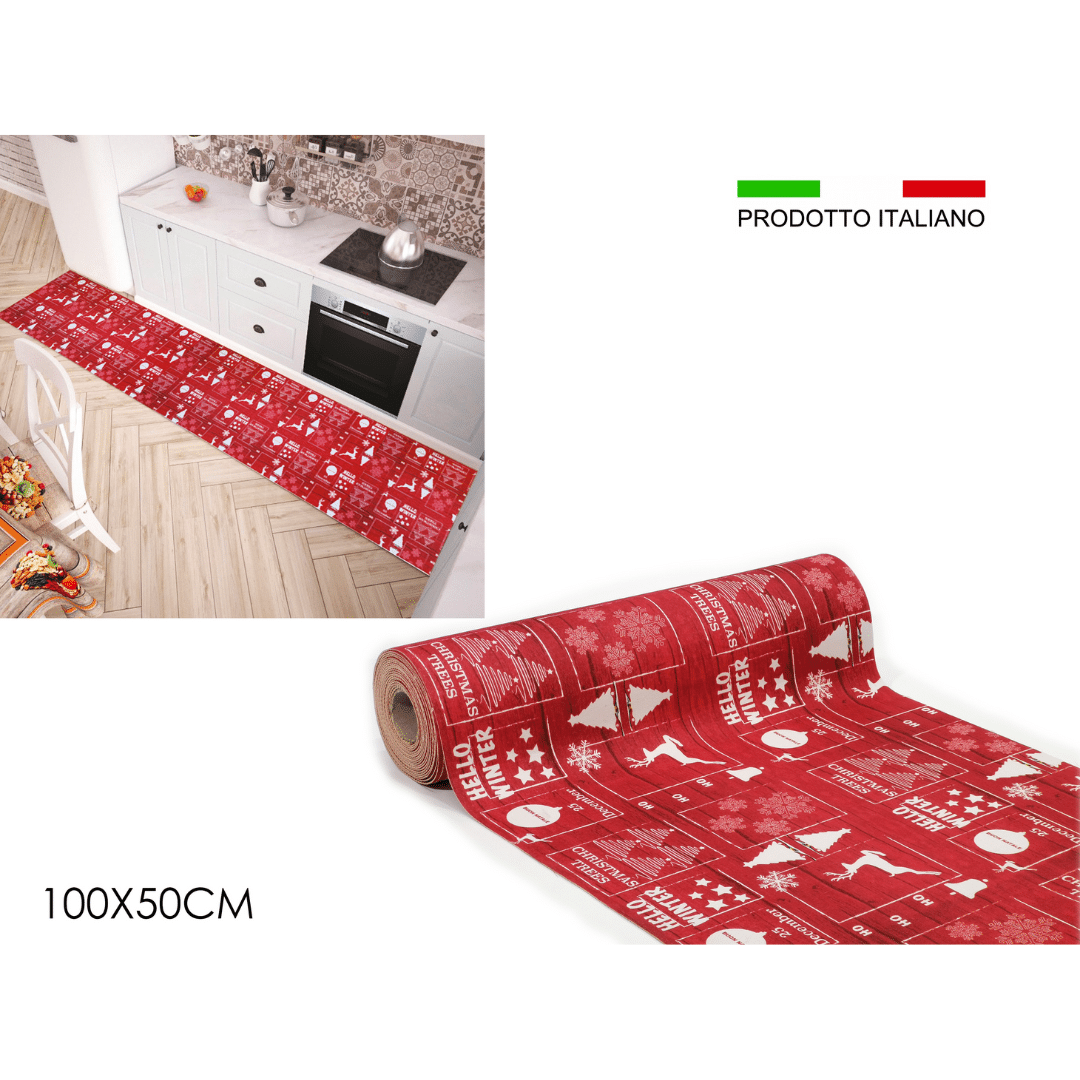 Χαλί Διάδρομος 100x50cm (Τρέχον Μέτρο) Χρώμα Κόκκινο Χριστουγεννιάτικο Vesti Casa