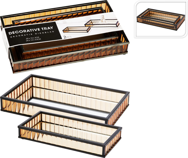 Διακοσμητικός Δίσκος Γυάλινος με Καθρέφτη Σετ 2/τεμ