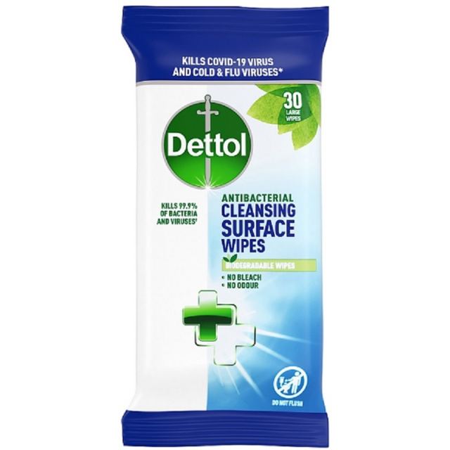 Dettol Μαντηλάκια Καθαρισμού 30τμχ. Surface Clean Wipes Απολυμαντικό