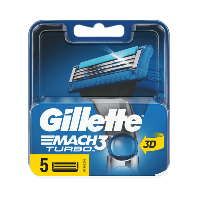 Gillette Mach3 Turbo 3D Ανταλλακτικές Κεφαλές με 3 Λεπίδες και Λιπαντική Ταινία 5τμχ
