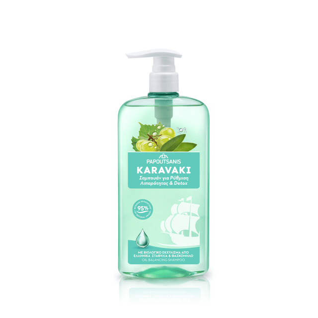 Papoutsanis Karavaki Σαμπουάν 600ml Ρύθμιση Λιπαρότητας & Detox Αντλία
