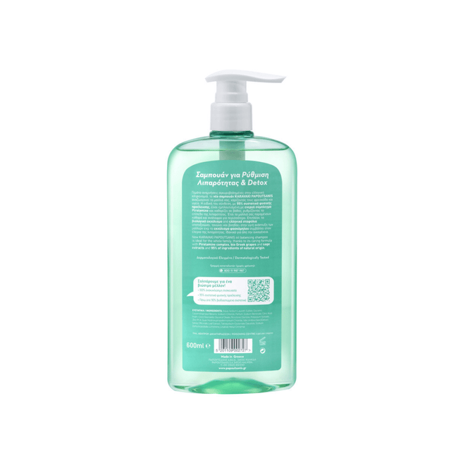 Papoutsanis Karavaki Σαμπουάν 600ml Ρύθμιση Λιπαρότητας & Detox Αντλία