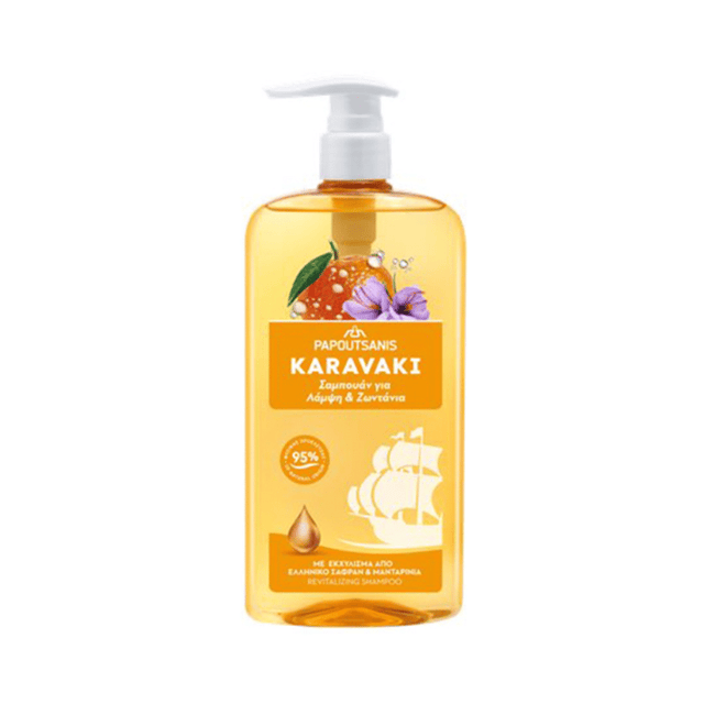 Papoutsanis Karavaki Σαμπουάν 600ml Σαφραν & Μανταρινια  για Ενυδάτωση για Όλους τους Τύπους Μαλλιών