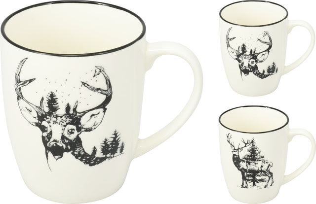 Κούπα Χριστουγεννιάτικη Πορσελάνινη Λευκή με Σχέδιο Τάρανδο 350ml