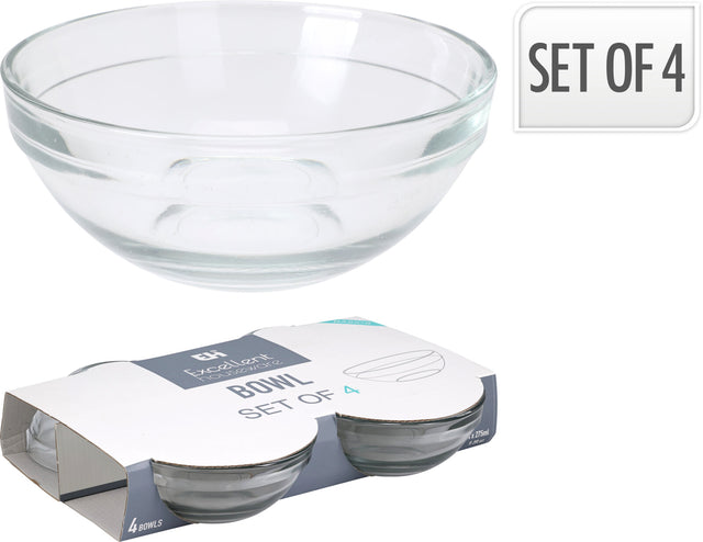 Μπώλ Γυάλινα Διάφανα Σετ 4/τεμ 275ml