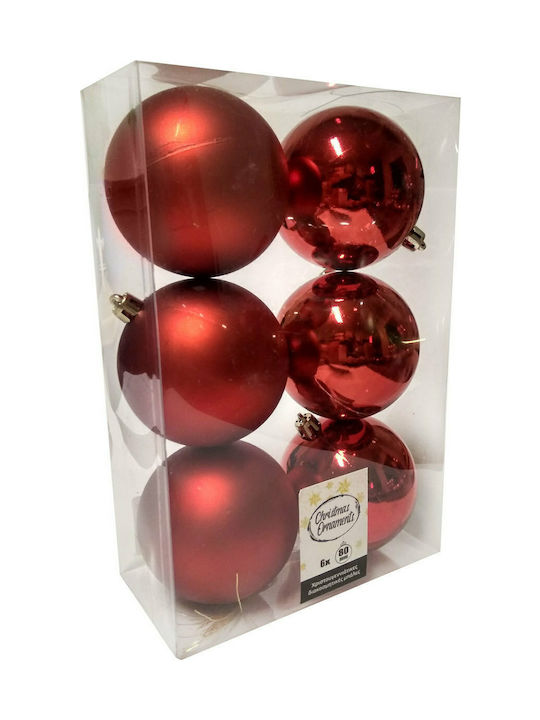 Μπάλα Χριστουγεννιάτικη Σετ 6/τεμ Πλαστική Χρώμα Κόκκινο EPAM