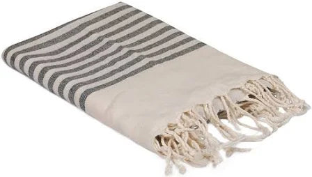 Πετσέτα Θαλάσσης Fouta Βαμβακερή Ριγέ Γκρί 90x180cm 340gr