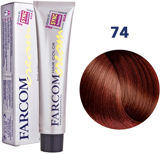 Farcom Hair Color Cream Βαφή Μαλλιών 60ml N74 Ξανθό Σκούρο Κόκκινο Χάλκινο.