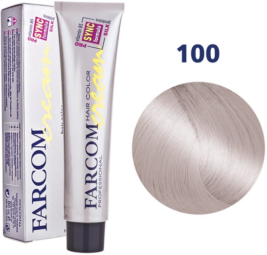 Farcom Hair Color Cream Βαφή Μαλλιών 60ml Ν100 Ασημί Πλατινέ.