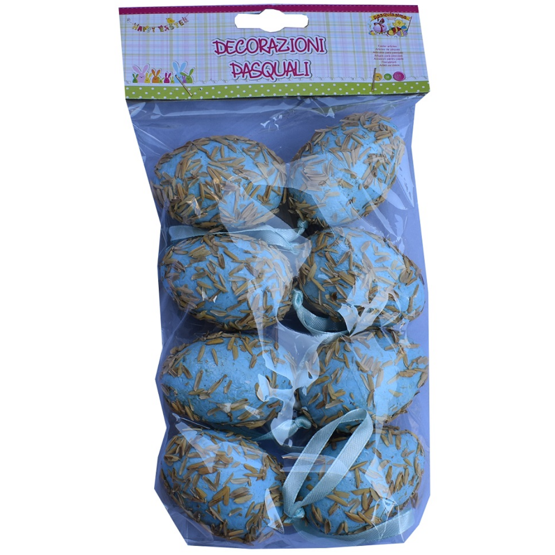 Αυγά Κρεμαστά Σετ 8Τεμ Πασχαλινά Διακοσμητικά 6cm Χρώμα Γαλάζιο Welkhome