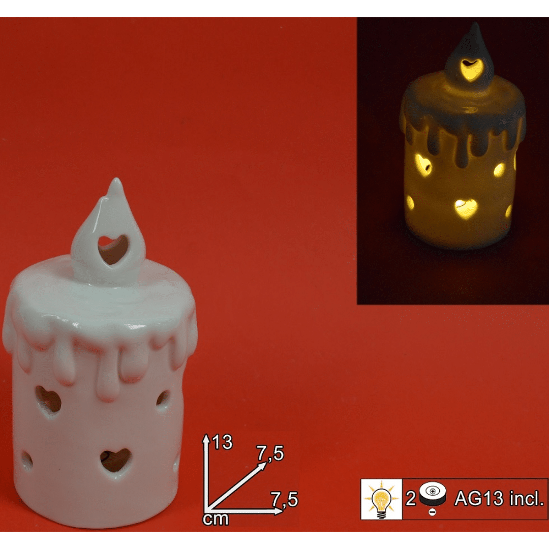 Κερί Κεραμικό Φωτιζόμενο με Μπαταρίες 13x7,5x7,5cm Art.CA009880A Welkhome