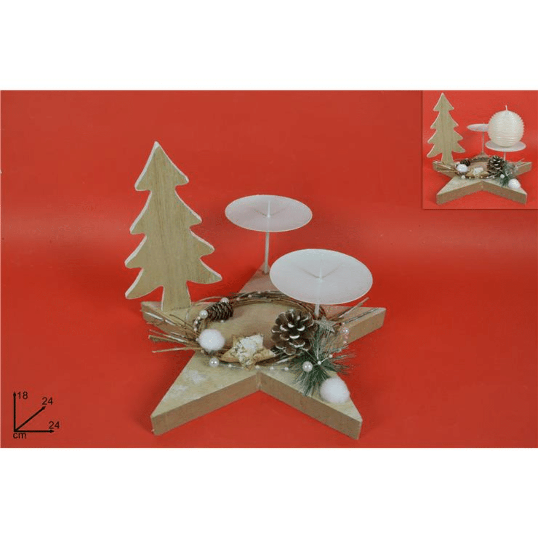 Κηροπήγιο Αστέρι Ξύλινο Χριστουγεννιάτικο 24x24x18cm Art. DS16-B511W Welkhome