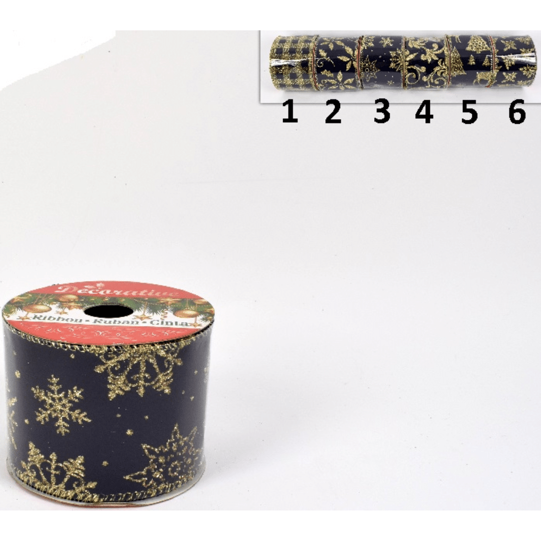 Κορδέλα Διακοσμητική Χριστουγεννιάτικη υφασμάτινη Μπλέ-Χρυσό σε Ρολό 270x6,3cm 1Τεμ. ART.LCH20-020-6 Welkhome