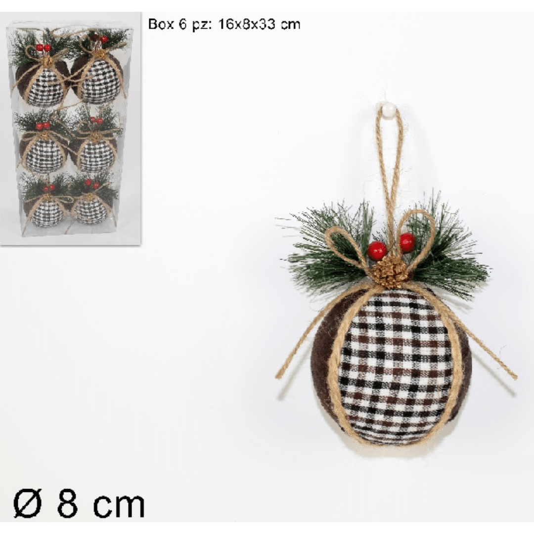 Μπάλες Χριστουγεννιάτικες ντεκόρ Φ8 εκ. 6τεμ. Καφέ ART.SDA182280 Welkhome