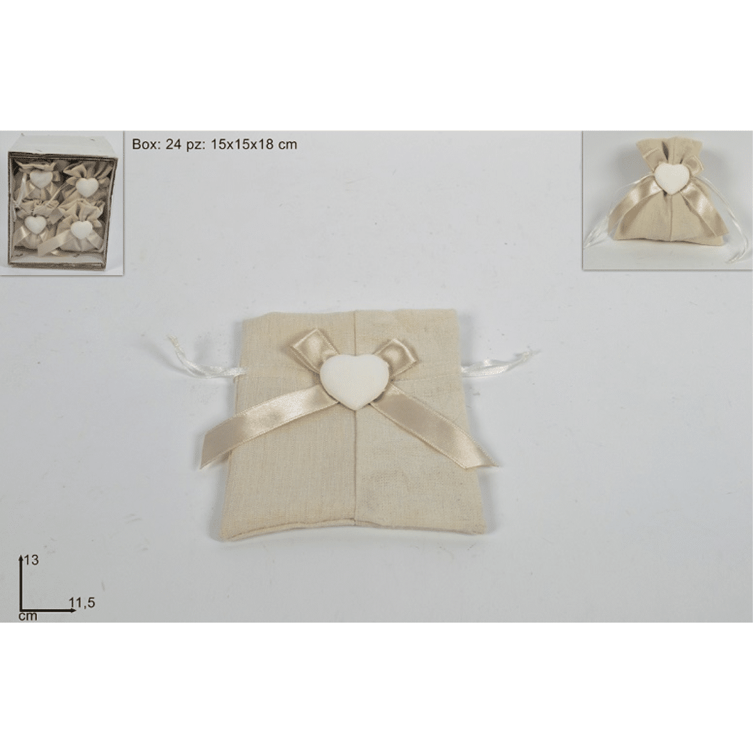 Μπομπονιέρες Γάμου-Βάπτισης Υφασμάτινες με Καρδιά 1 Τεμ. 13x11,5cm Κρεμ Art.370537 Welkhome