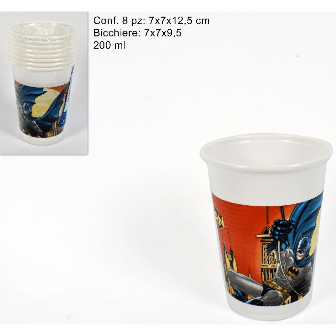 Ποτήρια Πλαστικά Μιας Χρήσεως 200ml Σετ 8Τεμ Σχέδιο Batman Art.86082 Welkhome