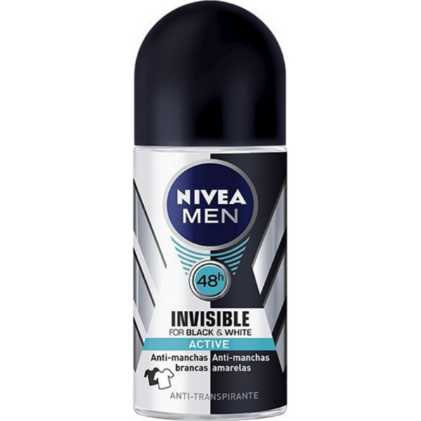 Nivea Roll On 50ml Men Invisible For Black White Active 48h Anti transpirant.